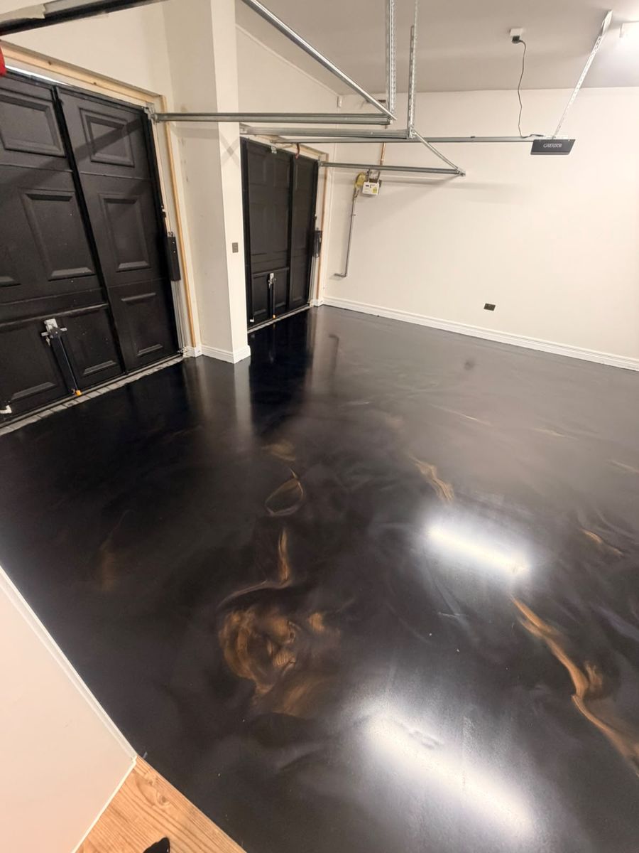 Bronze-black metallic resin garage floor